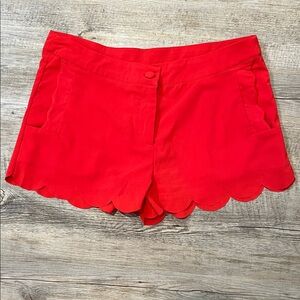 Vibrant Red High Waist Scalloped Shorts